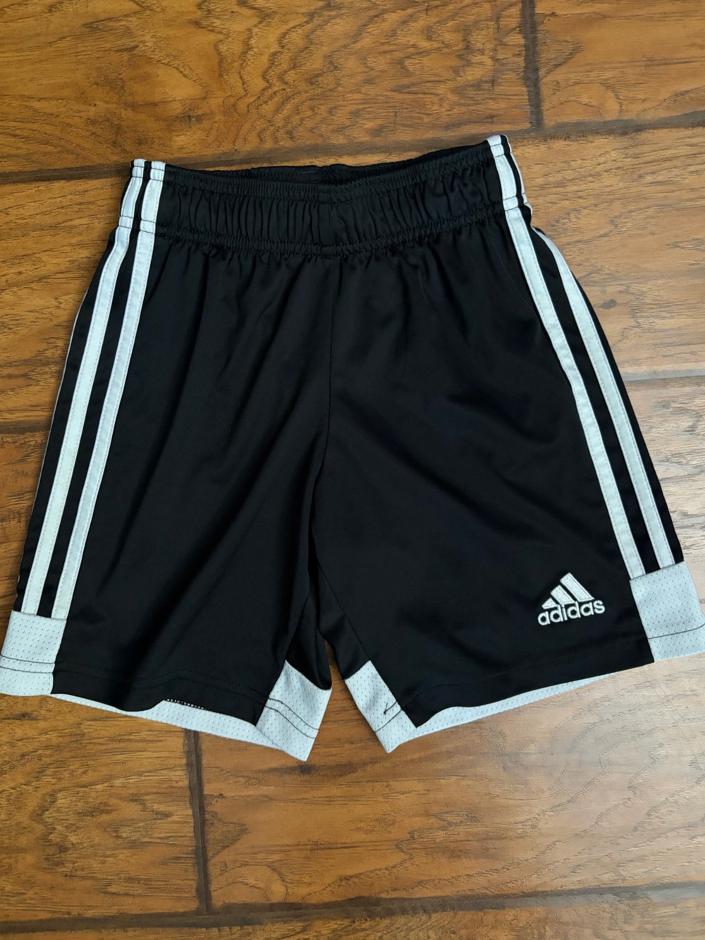 adidas Black Shorts with White Stripes and Logo Boys Size 9/10